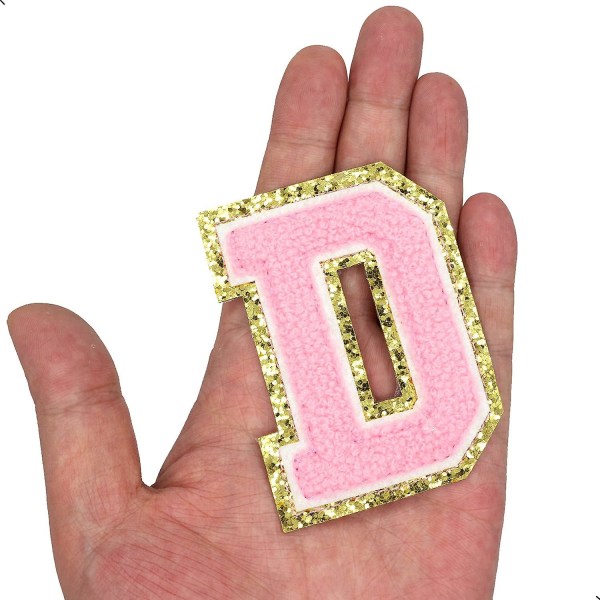 Engelska bokstaven D Stryk på reparationslappar Alfabetsömnad Applikationer Klädmärken, med guldglitterkant, självhäftande baksida Stickerpink Ddpink (FMY)
