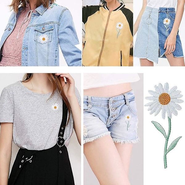 6 stk. Daisy Delicate broderede patches, broderi blomst stryge på patches, sy på applikation patch (FMY)