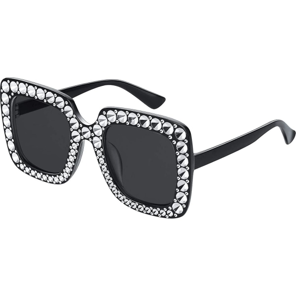 Aveki Oversize Square Sparkling Solbriller Retro tykt stel solbriller, sort-grå (FMY)