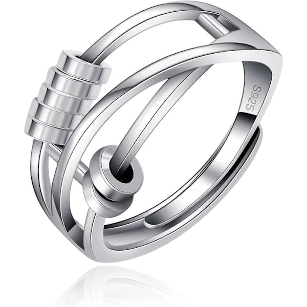 925 Sterling Silver Justerbar Ångestring för Kvinnor Män Fred Fidget Spinner Ringar Retro Bröllop Löfte Tumringar för Ångest Stress Re (FMY) 7 Bead Adjustbale Ring -