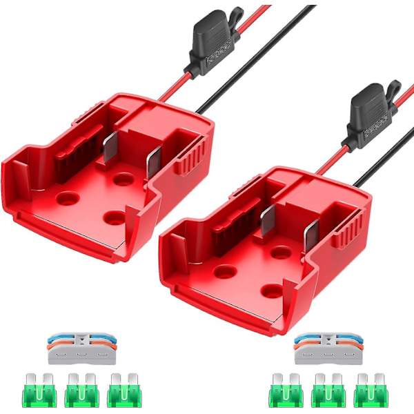 2 Pakker Strømhjul Adapter til Milwaukee M18 Batteri Adapter 18V Strømhjul Batteri Konverter med Sikringer & Ledningsklemmer  12AWG Ledning  Po  (FMY) 2 Pcs