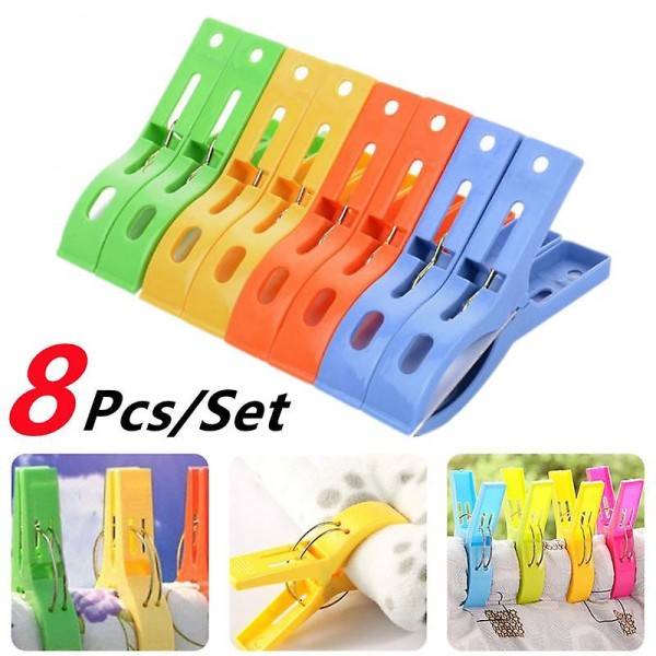 8pcs/set Large Plastic Windproof Hanger Clips Beach Towel Clips Socks Clothespin Quilt Clamp Holder Spring Clamp Clothes-peg  (FMY)