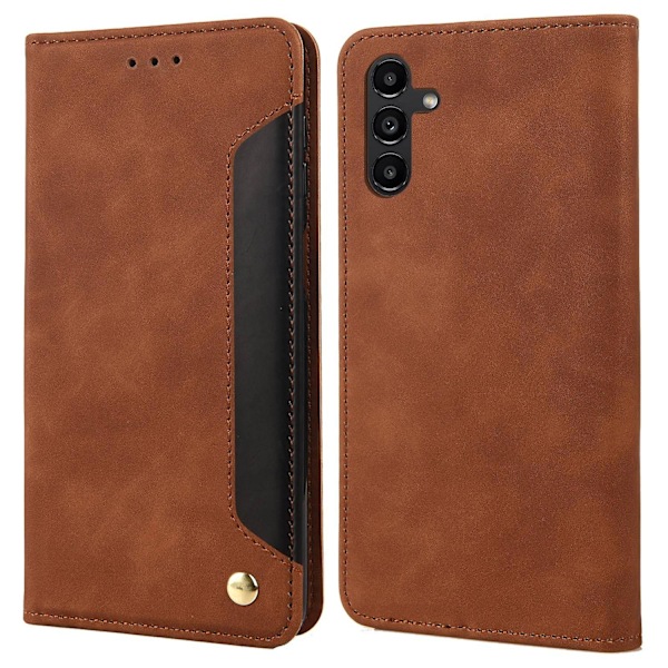 Samsung Galaxy A15 5G -puhelimen nahkainen lompakko-kotelo, seisova - Punainen (FMY) Brown Samsung Galaxy A15 5G