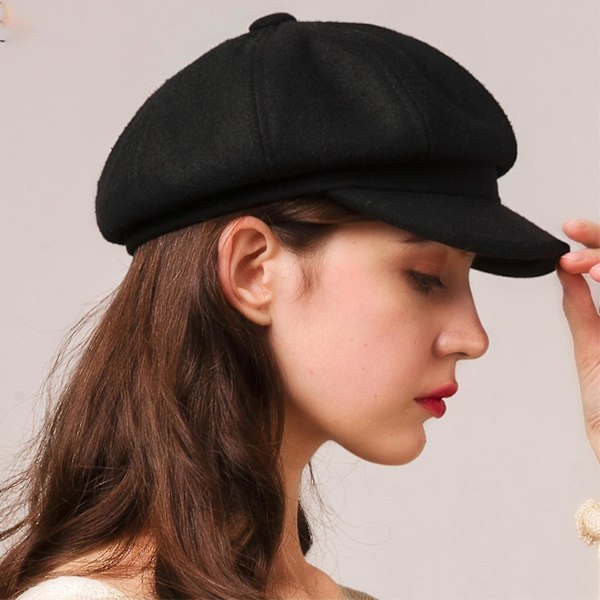 Dame Herre Vintage Beret Luer Baker Boy Peaked Newsboy Lue Vinter (FMY) Black
