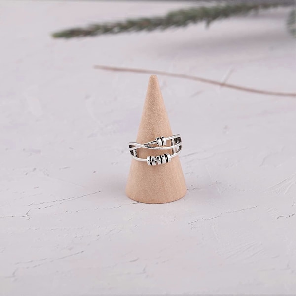 925 Sterling Silver Justerbar Ångestring för Kvinnor Män Fred Fidget Spinner Ringar Retro Bröllop Löfte Tumringar för Ångest Stress Re (FMY) 7 Bead Adjustbale Ring -