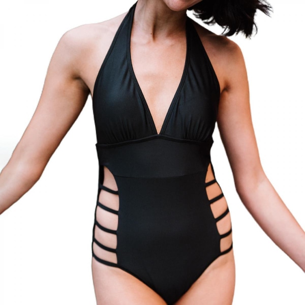 Women Plunge V Neck One Piece Swimsuits Halter Open Back Bathing Suits High Leg Cutout Swimwear,black,xl (FMY)
