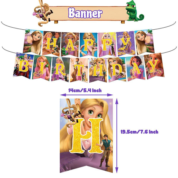 Tangled Rapunzel Princess Fødselsdagspynt Festartikler Balloner Banner Cake Toppers Sæt (FMY)