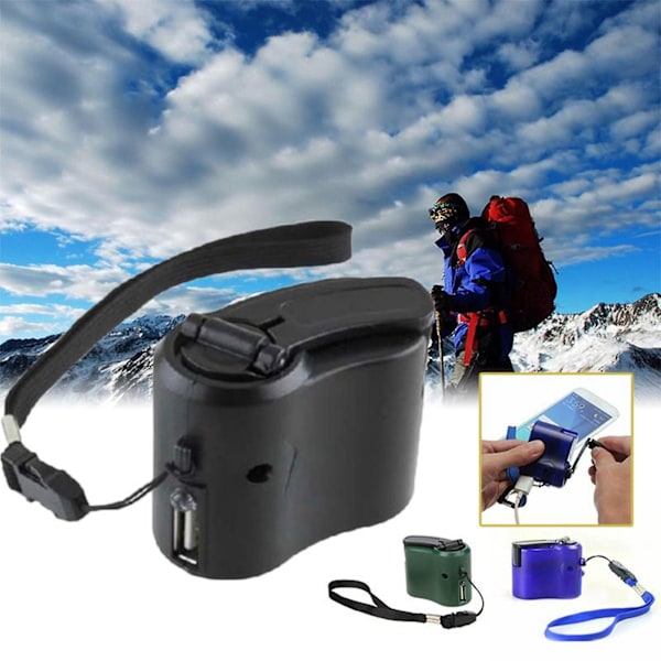 Farfi Hand Crank Charger Bärbar Säker Laddning Usb Port Mobiltelefon Surfplatta Manuell Nöd Dynamo För Utomhus  (FMY) Blue