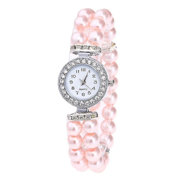 Krystalur, Kvinders Perlekæde Rem, Kvarts Armbånd, Mode Kvinder Ur (FMY) Pink