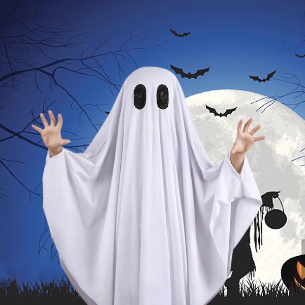Børn Halloween Childs Fancy Dress Outfit Drenge Piger Cotton Ghost Cape Kostume Casper Spooky Cute Cosplay Halloween Party Supply (FMY) M