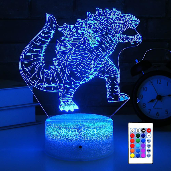 JUSCH Godzill-a nattlys Godzill-a lampe Godzill-a leker dekorasjonslys, fjernkontroll & 16 farger, bursdagsgaver til gutter/julegaver til barn (FMY)