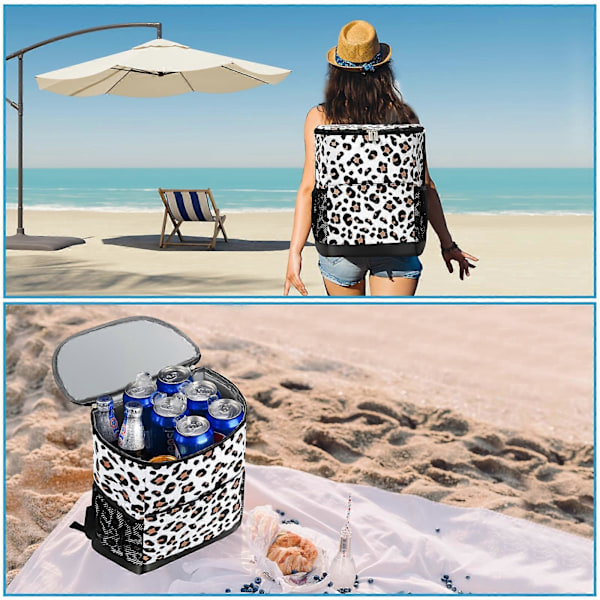 Ultimat Mjuk Vattentät Ryggsäck Kylväska - Premium Läcksäker, Ultralätt, Högpresterande Isolering för Strand, Camping, Vandring (FMY) White Leopard
