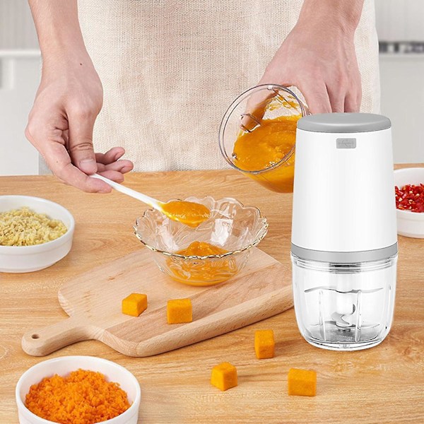 Miniblandere til baby, mini madprocessor, 300 ml babyblender, mini elektrisk hakkemaskine, mini madprocessor med USB-opladning, elektrisk blender (FMY)