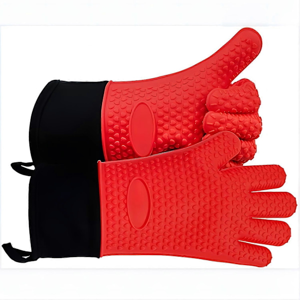 2-pack, Grillhandskar, BBQ-handskar Värmebeständiga Ugnshandskar, Värmeisolerande Handskar, Bakhandskar, Kökssilikon Ugnshandskar, Långa (FMY) Red