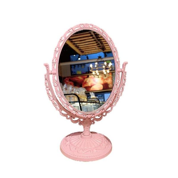 Kosmeettinen peili, toiminnallinen ja kestävä, työpöydän tyylinen, antiikki, vintage, eurooppalainen tyyli, pöytämeikkipeili (FMY) Pink