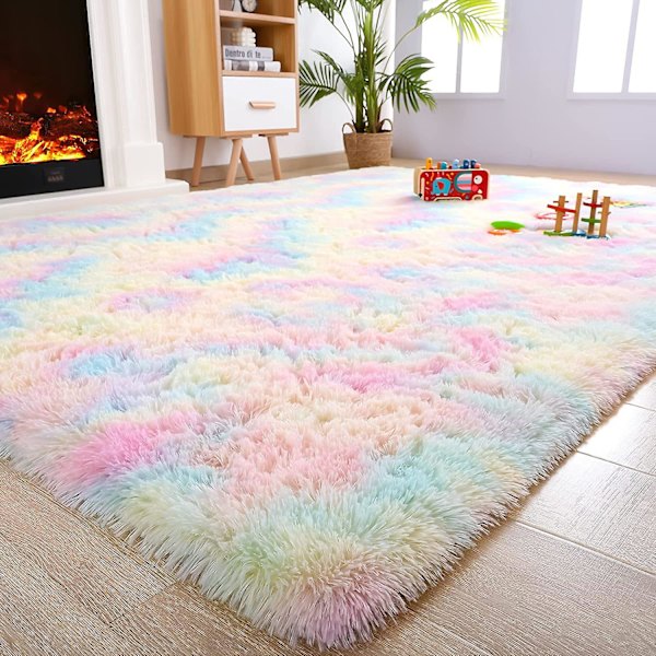 Enhjørning Værelses Dekoration Tæppe 60 X 120cm, Pastel Tæppe Til Børn, Shag Tæppe Til Børneværelse, Blødt Baby Legetæppe, Fuzzy Tæppe Til Stue  (FMY)