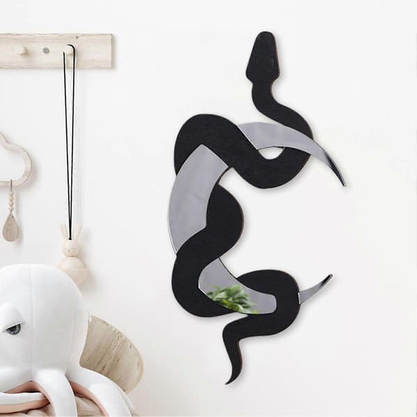 Väggskylt Orm och Halvmåne Spegeldekoration Boho Stil Reflekterande Halvmåne Ornament för Vardagsrum Sovrum (FMY) Black White