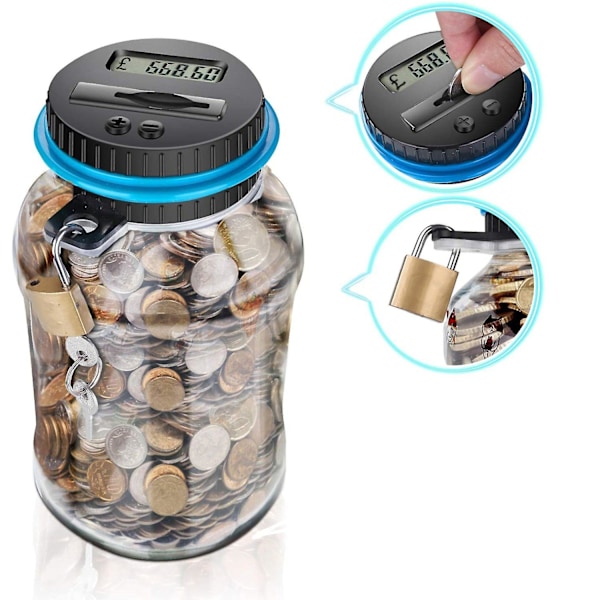 Spargris med Lås LCD Digital Räknare 2,5L Kapacitet Transparent Plast Säker Mynt Spargris (FMY) D