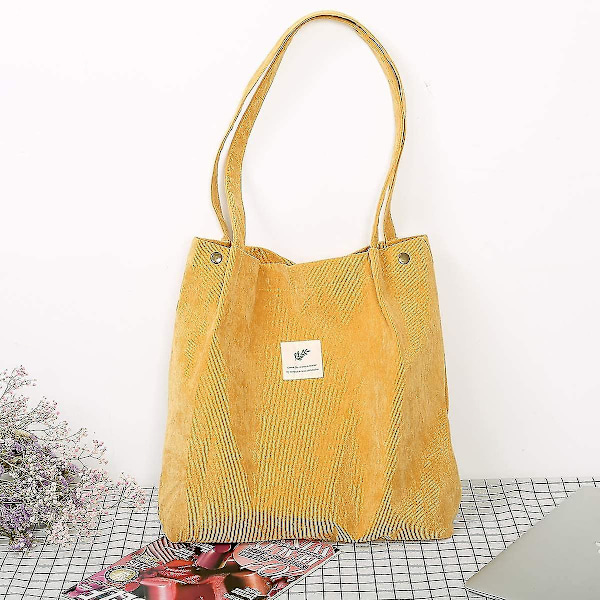 Cordfløyel Tote Bag for kvinner, jenter og barn, skulderbag med innerlomme, handlepose (FMY) Yellow