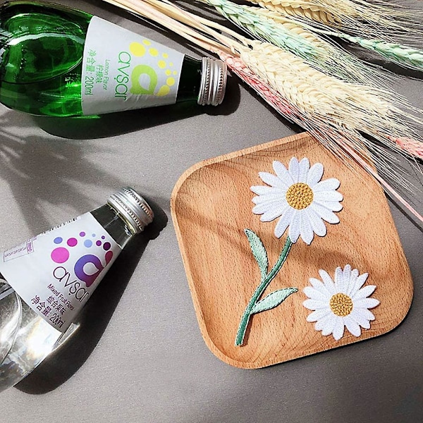 6 stk. Daisy Delicate broderede patches, broderi blomst stryge på patches, sy på applikation patch (FMY)