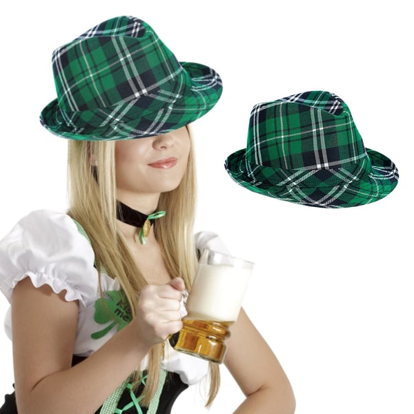 Festdekorationer Irish Pläd Grön Fedora - St. Patrick's Day Kostymtillbehör Leprechaun Hat For Men Damer Och Barn (FMY) Green