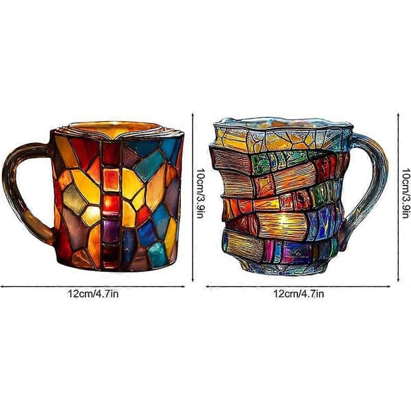 3D Målad Bokformad Kaffemugg 400 ml Nyhet Unik Färgglad Glasmugg-B (FMY) B