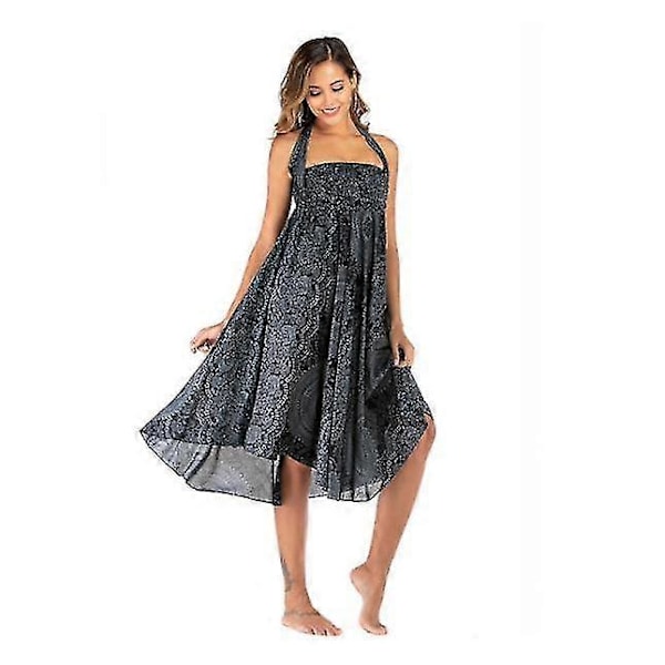 Lång Bohemisk Gypsy Boho Hippie-kjol för kvinnor (FMY) black