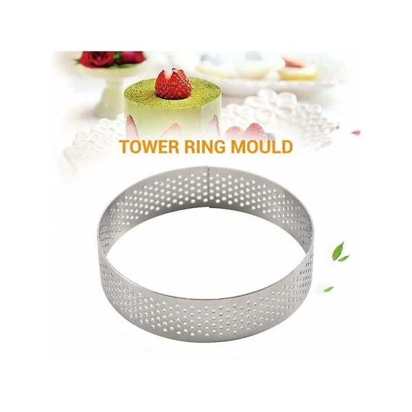 Porøs terte-ring med rund bunn terte kakeform bakeverktøy Varmebestandig perforert kakemousse-ring, 5 stk (8 cm (rund) (FMY)