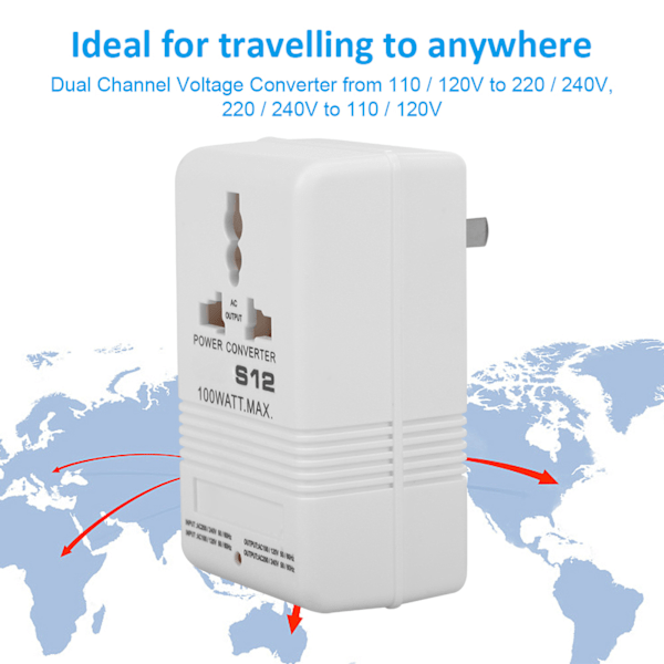 Steg Upp/Ner Rese-Spänningsomvandlare, Spänningsomvandlare Transformator Regulator 100W 110V/120V Till 220V/240V Rese-Spänningsomvandlare (FMY)