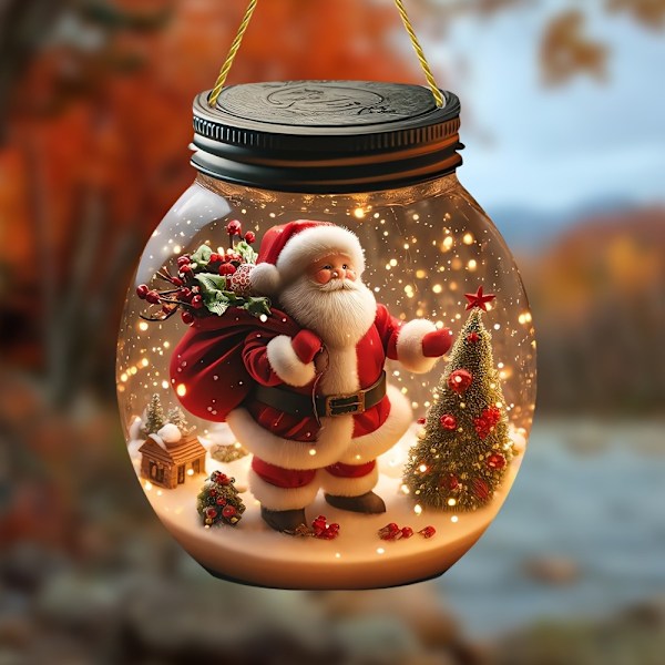 1 stk Gledelig Julenissen Rund Mason Jar Kunst Lysfanger - Multifunksjonell Juledekorasjonsskilt for Soverom, Stue, Vindu, Dør (FMY) 1pc