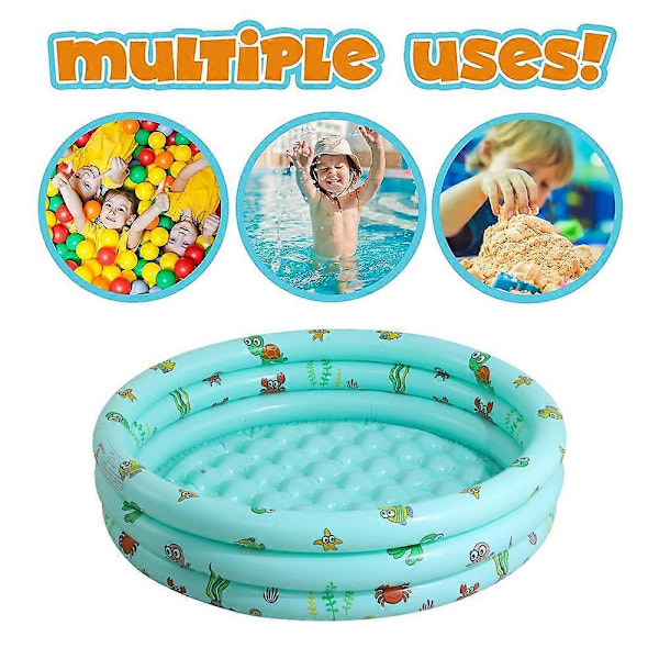PIAO Uppblåsbar Pool för Barn, Simbassäng, Uppblåsbar 3 Ringar Rund Babyplaskpool för Utomhus och Inomhus, Småbarnspool Bollhav/Fiske/ (FMY) Green 80cm
