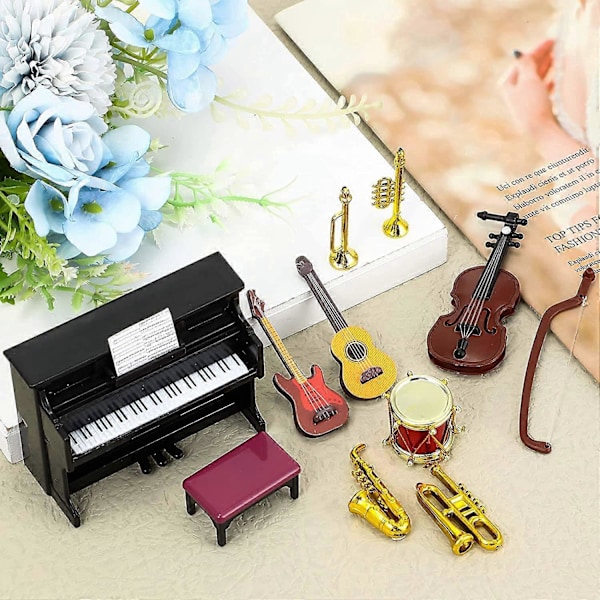 Miniature Musikinstrument Sæt 12 stk. Mini Musikinstrument Model Dekorations Tilbehør (FMY) as shown