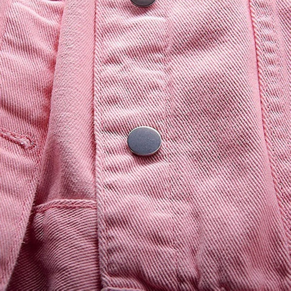 Dame forår og efterår frakker Varm solid langærmet denimjakke overtøj (FMY) Pink XL