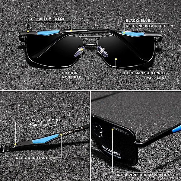KINGSEVEN 2022 Klassiska Kvadratiska Polariserande Solglasögon för Män, Körglasögon, UV-Blockerande Oculos N7906 (FMY) Gun Gray Original
