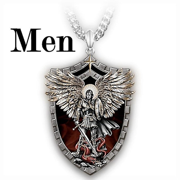 Katolskt hängsmycke med skyddshelgonet Michael St. Michael The Archangel - Halsband med droppformad berlock - Dropshipping i lager  (FMY)