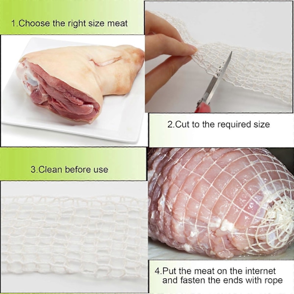 5m Köttnät Rulle, Skinkstrumpa Elastiskt Nät, Elastiskt Rökt Kött Fjäderfä Skinknät Kött Slaktare Snöre Nät för Kött Matlagning Rökning, eller (FMY) 1pack