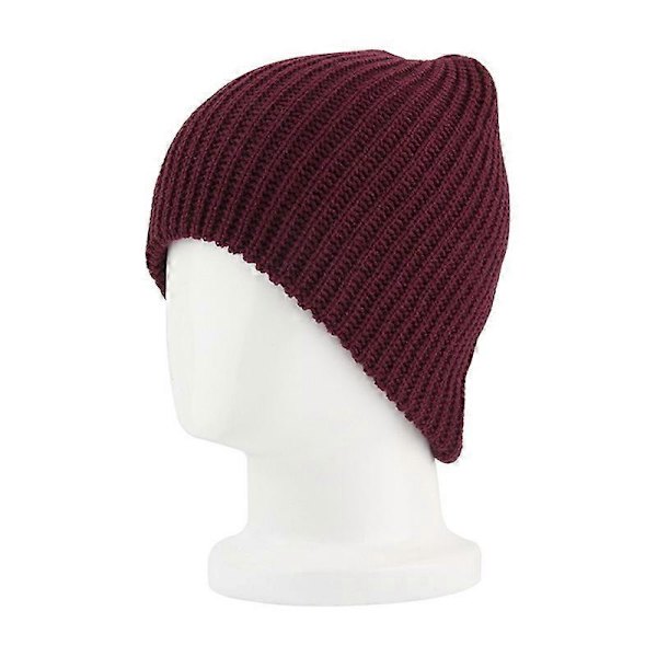Mænd Strikket Slouch Beanie Hat Skull Baggy Vinter Varmt Oversize Skateboard Cap (FMY) Wine Red