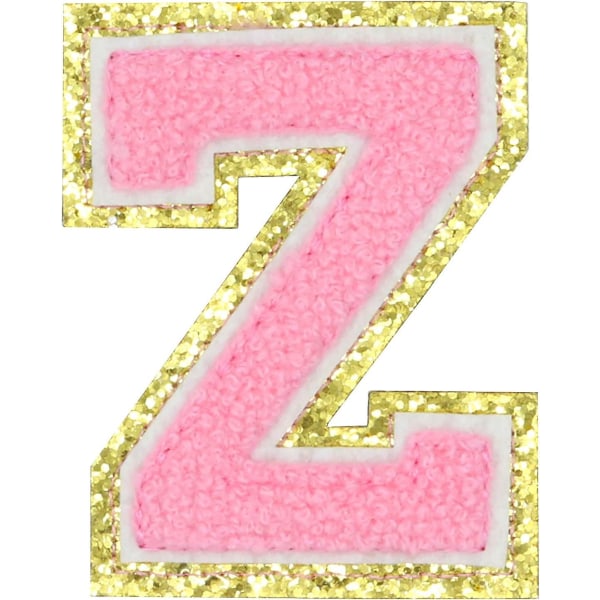 Engelska bokstaven Z Stryk på reparationslappar Alfabetsömnad Applikationer Klädmärken, med guldglitterkant, självhäftande baksida Stickerpink Zzpink (FMY)