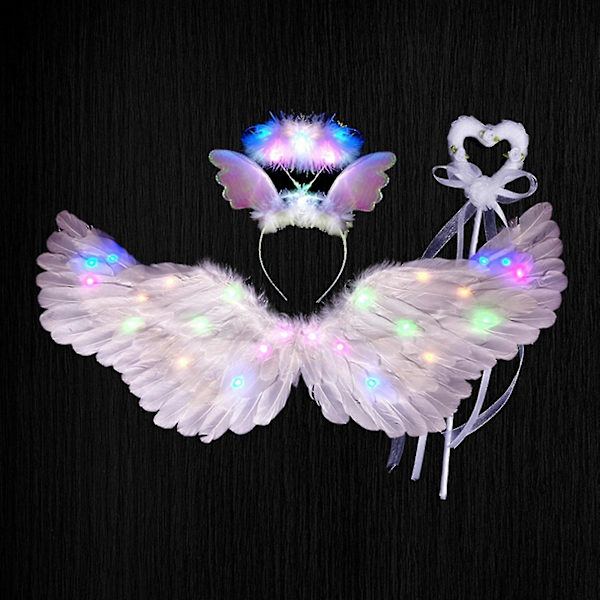 Englevinger, 3 stk/sett Lysende Englevinger og Glorier med LED-lys, barnekostyme til julaften, fest (FMY) Multicolor 65x35cm