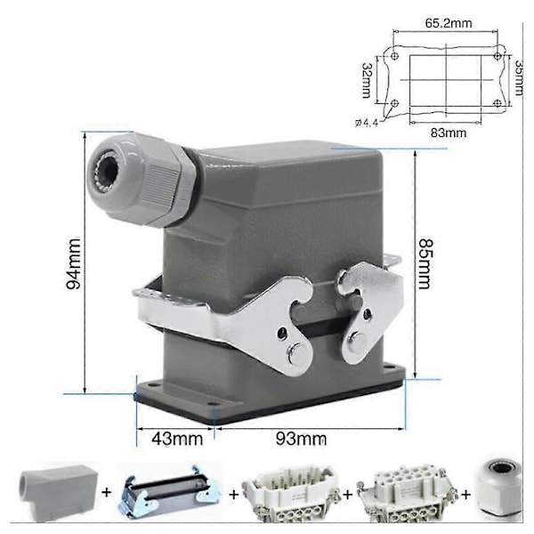 Suorakulmaiset raskaat liittimet Hdc He 10-nastainen 16a, hdc-he-010 (FMY)