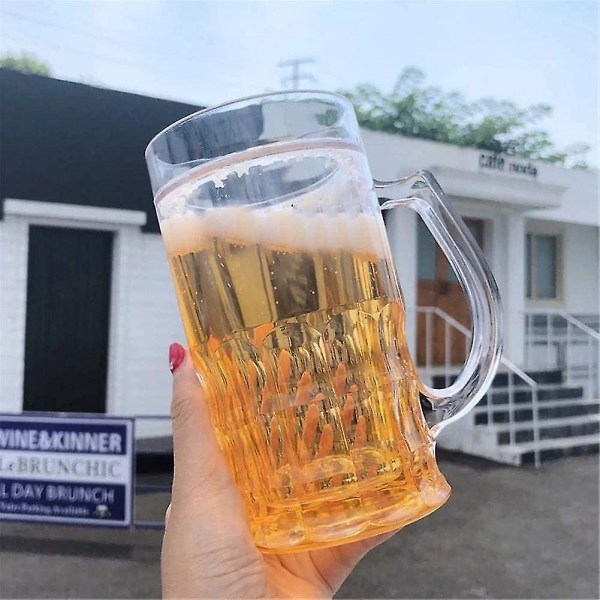 401-500 ml Tricky Beer Mug, Mezzanine Parodi Öl Mugg, Creative Double Interlayer Summer Town Ice Parodi Fake Beer Mug (FMY)