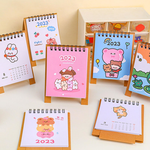 Mini Calendar Cartoon Patterns Smooth Page Turning Space-saving Triangle Design Flexible Daily Schedule Not Easy To Break 2022 To 2023 Mini D  (FMY)