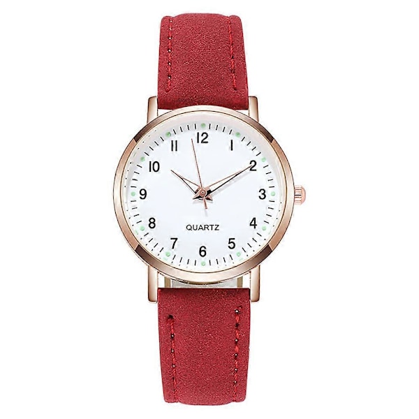 Damklockor Kvinnor Små Kvarts Analog Armbandsur Casual Läder (FMY) Red