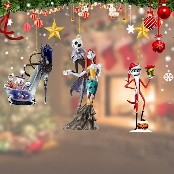 Jack Skellington Akryl Hängande Ornament Set om 6, Julkulor för Halloween och Jul, Nightmare Before Christmas Tema (FMY) 6pcs