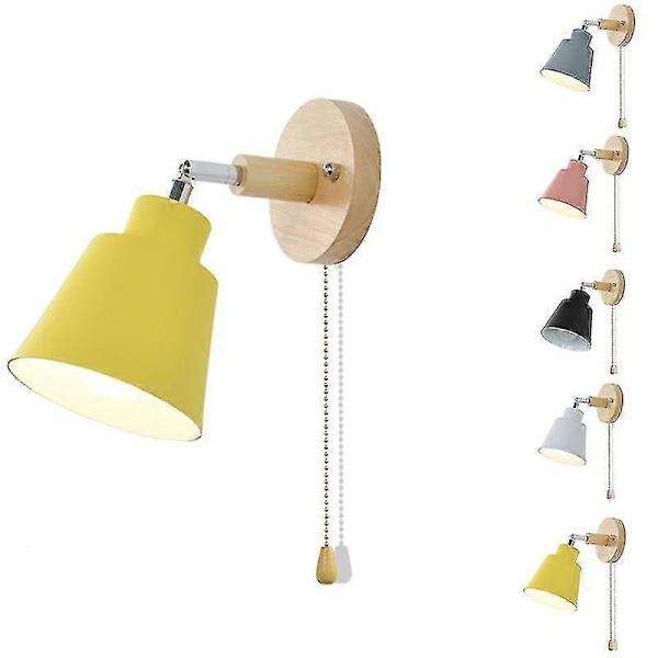 Sengelampe Natlampe Nordisk Træ Væglampe Sengelampe Soveværelse Gang Med Lynlås (FMY) Yellow