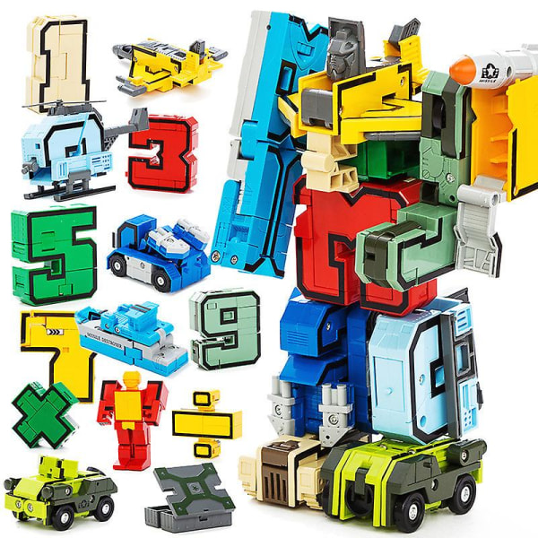 DIY Kreativa Utbildningsblock Montering Actionfigur Transformation Nummer Deformation Robot Leksak För Barn (FMY) 10 PCS