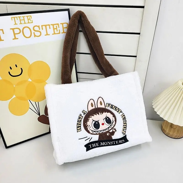 Söt Labubu Enkel Axelväska Tecknad Anime Ny Stor Kapacitet Bärbar Handväska För Flickor Utflykter Mobil Pengaförvaringsväska(FMY) Off white 34cm28cm
