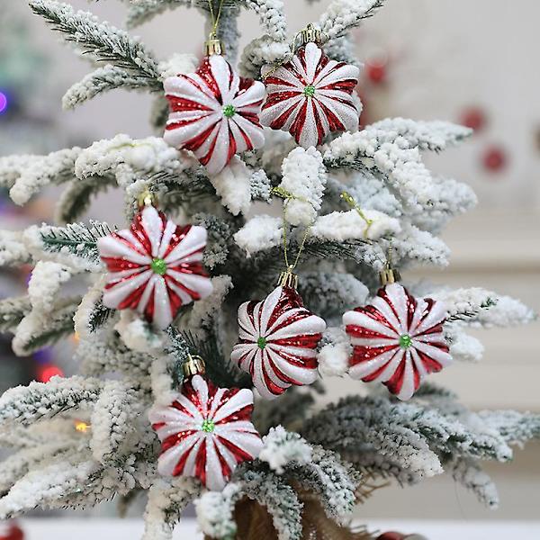 6 stk/boks juletreanheng elektroplettet snøfnugg julekule godteri ornament nyttår 2024 hjemmedekorasjon Noel gave Navidad  (FMY) U-green point bottom