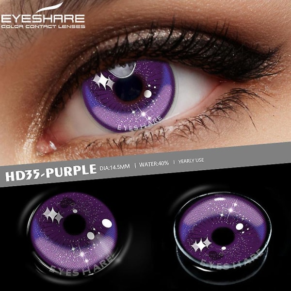 Cosplay färgkontaktlinser för ögon Lila linser Rosa linsmakeup Skönhetskontaktlinser Ögonkosmetikfärg linsögon (FMY) HD35-PURPLE