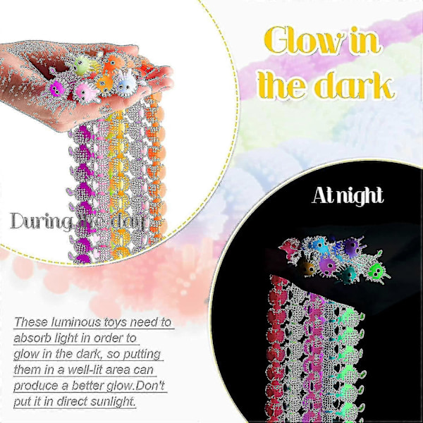 6 stycken lysande larver - Fidget Sensory Leksak för ångest, stressavlastning - Fuzzy Stretchy Worm Glow In The Noodle (ls)  (FMY)